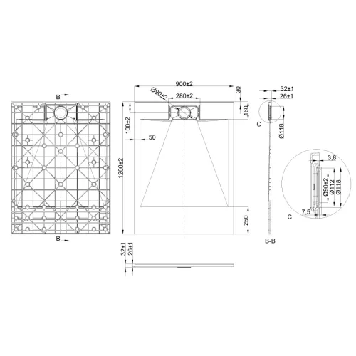 Zuhanytálca, Invena Alvero zuhanytálca, fehér 90x120 AK-7C-912-H