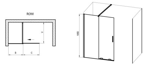 Walk-in, Ravak Roll ROWI zuhanyfal 100 cm, fekete X9WVA0300Z1