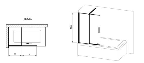 Kádparaván, Ravak Roll ROVS2 kádparaván 100x150 cm, fekete X786A0300Z1