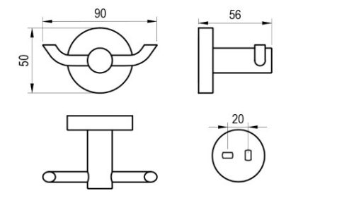 Fogas, Ravak Kona dupla akasztó KN 100.20BLM matt fekete X07P1300
