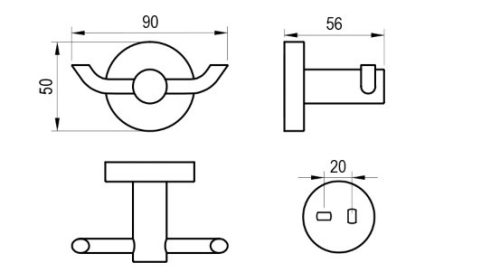 Fogas, Ravak Kona dupla akasztó KN 100.20GB szálcsiszolt grafit X07P1326