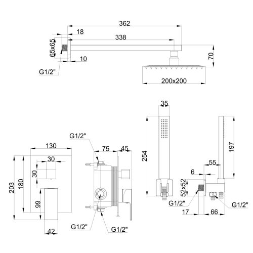 Falba süllyesztett csaptelep, Invena Paros zuhanyrendszer, króm BS-09-001-L