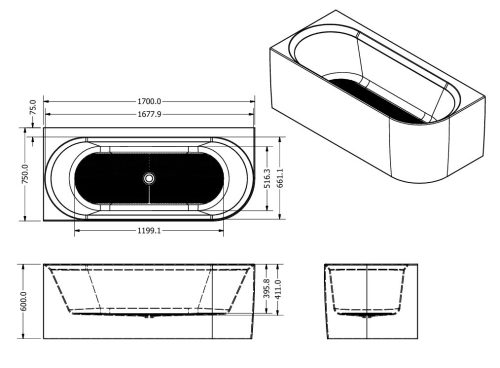Kád, West Rapsody kád, balos 170x75 cm