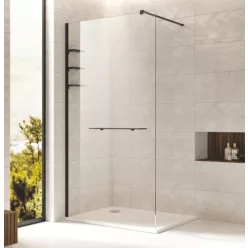   Walk-in, Wellis Rubik 90 zuhanyfal polcrendszerrel és törölközőtartóval, matt fekete WC00559