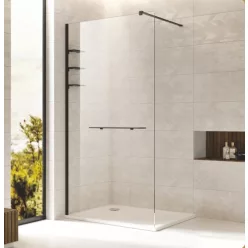   Walk-in, Wellis Rubik 120 zuhanyfal polcrendszerrel és törölközőtartóval, matt fekete WC00560