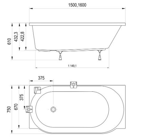 Kád, Ravak ARC 160x75 kád, jobbos CE91000000