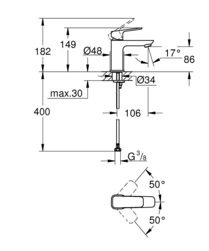 Mosdó csaptelep, Grohe Cubeo mosdó csaptelep, króm 1016990000