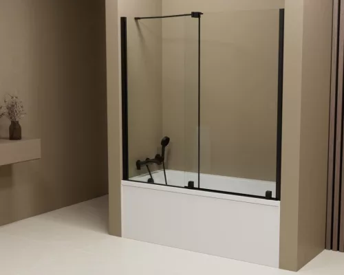 Kádparaván, Sapho Polysan Rolls Black kádparaván 120x150 cm, átlátszó üveggel, fekete BS-R120B