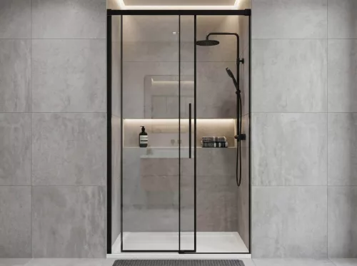 Zuhanyajtó, Sapho Gelco Luxor Black tolóajtó, 100 cm, matt fekete GU1210B