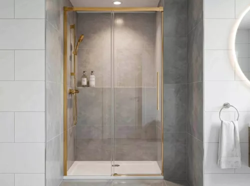 Zuhanyajtó, Sapho Gelco Luxor Gold tolóajtó, 110 cm, matt arany GU1211G