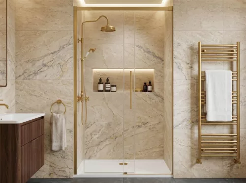 Zuhanyajtó, Sapho Gelco Luxor Gold tolóajtó, 110 cm, matt arany GU1211G