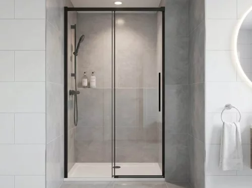 Zuhanyajtó, Sapho Gelco Luxor Black tolóajtó, 130 cm, matt fekete GU1213B