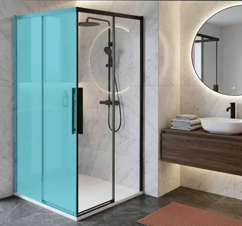 Zuhanyajtó, Sapho Gelco Luxor Black tolóajtó sarokbelépős kabinhoz, 100 cm, matt fekete GU2110B