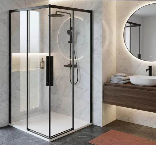 Zuhanyajtó, Sapho Gelco Luxor Black tolóajtó sarokbelépős kabinhoz, 100 cm, matt fekete GU2110B