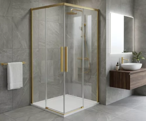 Zuhanyajtó, Sapho Gelco Luxor Gold tolóajtó sarokbelépős kabinhoz, 80 cm, matt arany GU2180G