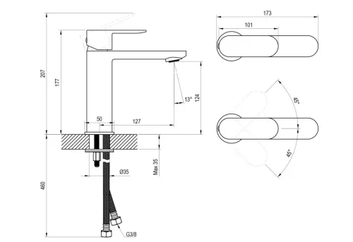 Mosdó csaptelep, Ravak Chrome II mosdó csaptelep 175 mm, szálcsiszolt grafit X070657
