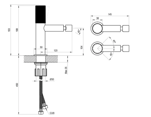 Bidé csaptelep, Ravak Revers RV Grid bidé csaptelep 190 mm, grafit X070691
