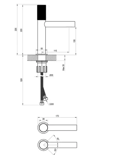 Mosdó csaptelep, Ravak Revers RV Craft mosdó csaptelep 220 mm, króm X070861
