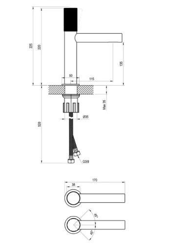 Mosdó csaptelep, Ravak Revers RV Craft mosdó csaptelep 220 mm, matt fekete X070757