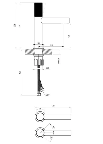 Mosdó csaptelep, Ravak Revers RV Craft mosdó csaptelep 220 mm, grafit X070767