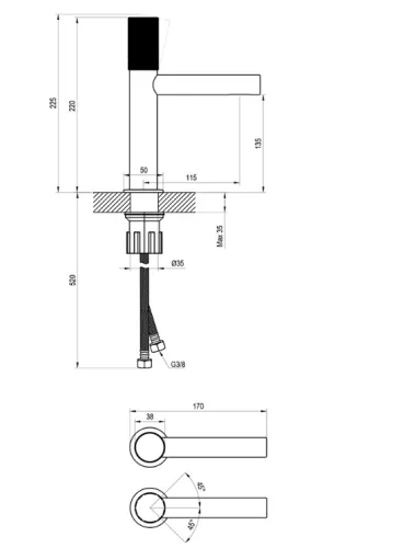 Mosdó csaptelep, Ravak Revers RV Craft mosdó csaptelep 220 mm, rozsdamentes acél X070769