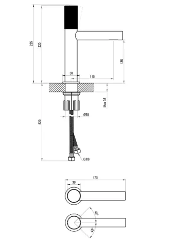 Mosdó csaptelep, Ravak Revers RV Craft mosdó csaptelep 220 mm, champagne X070779