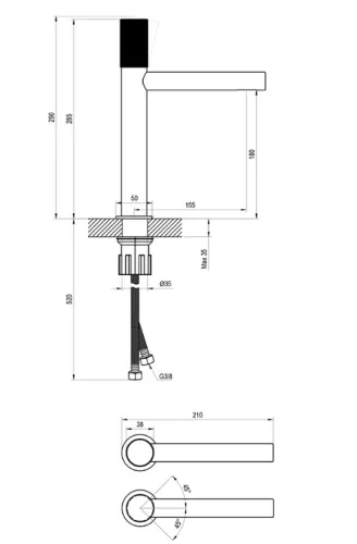 Mosdó csaptelep, Ravak Revers RV Craft mosdó csaptelep 285 mm, grafit X070799