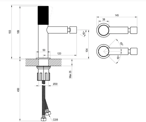 Bidé csaptelep, Ravak Revers RV Craft bidé csaptelep, grafit X070829